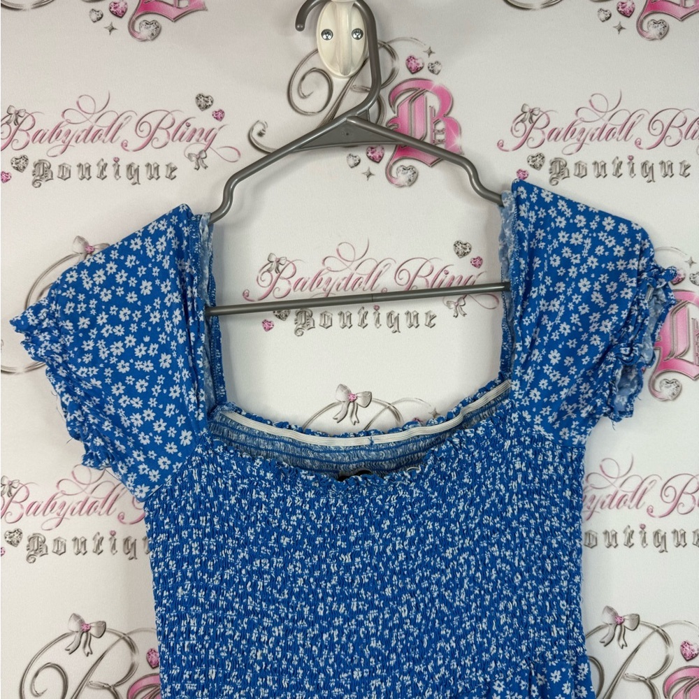 FB sister dress smocked flowers floral Charming Blue Floral flowy Dress - Picture 8 of 14